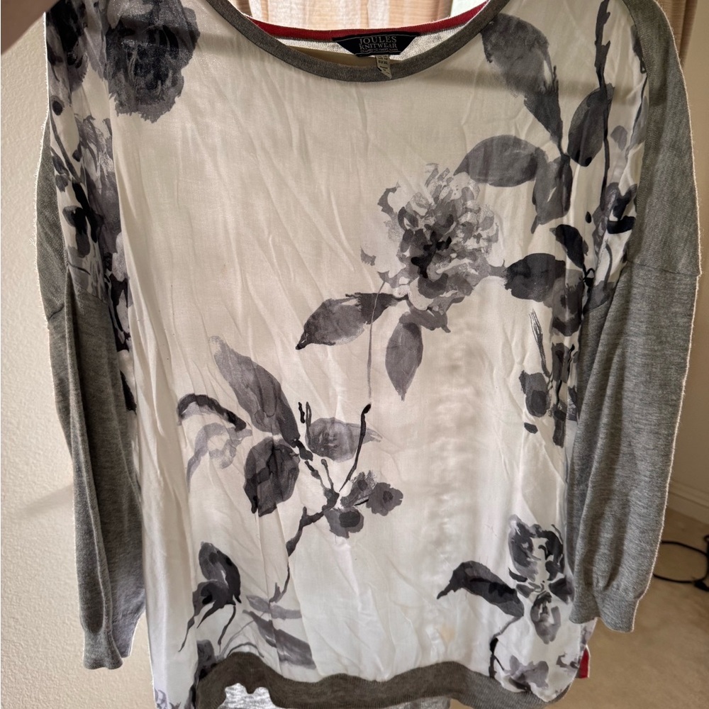 Joules Knitwear Gray & White Floral Long-Sleeve Top